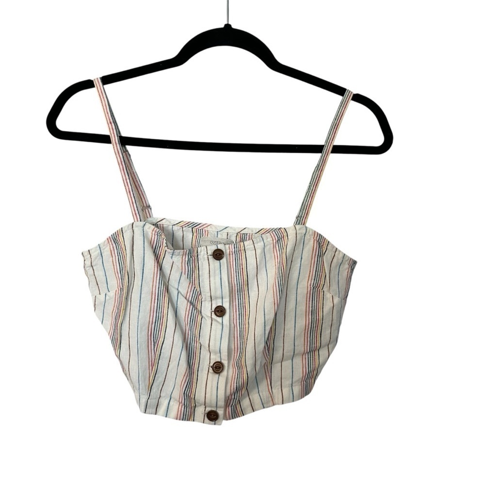 OuterKnown Women’s Eclipse Cream Striped Linen Spaghetti Strap Tank Top Sz S NWT
